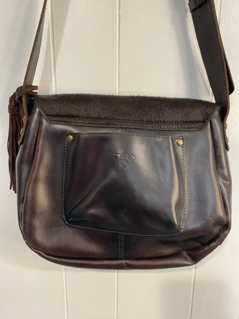 Patricia Nash Purse Italian Leather Fur Saddle Bag Western Boho Fringe Crossbody